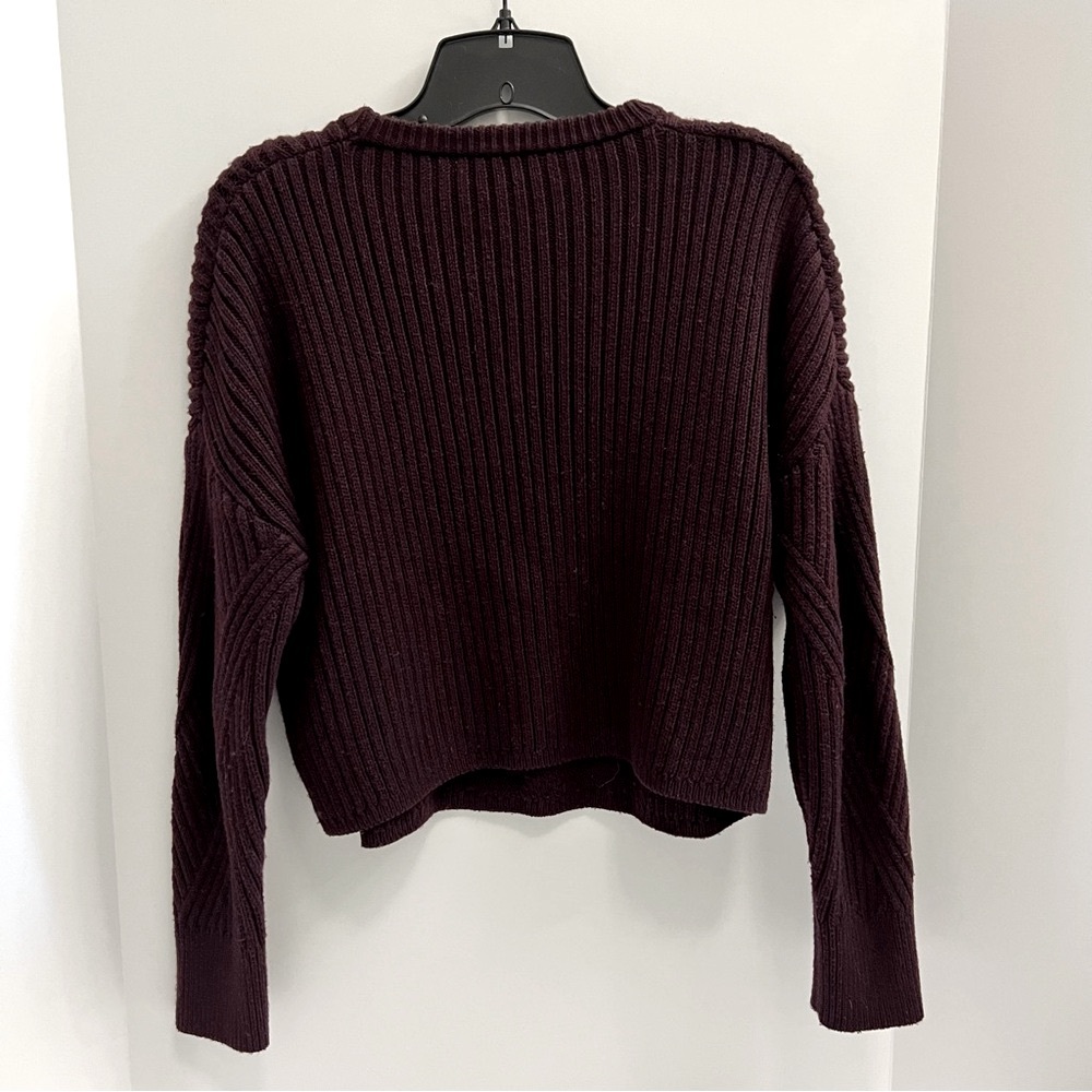 EXPRESS Ribbed Crew Neck Sweater-Dark Purple - Picture 3 of 7